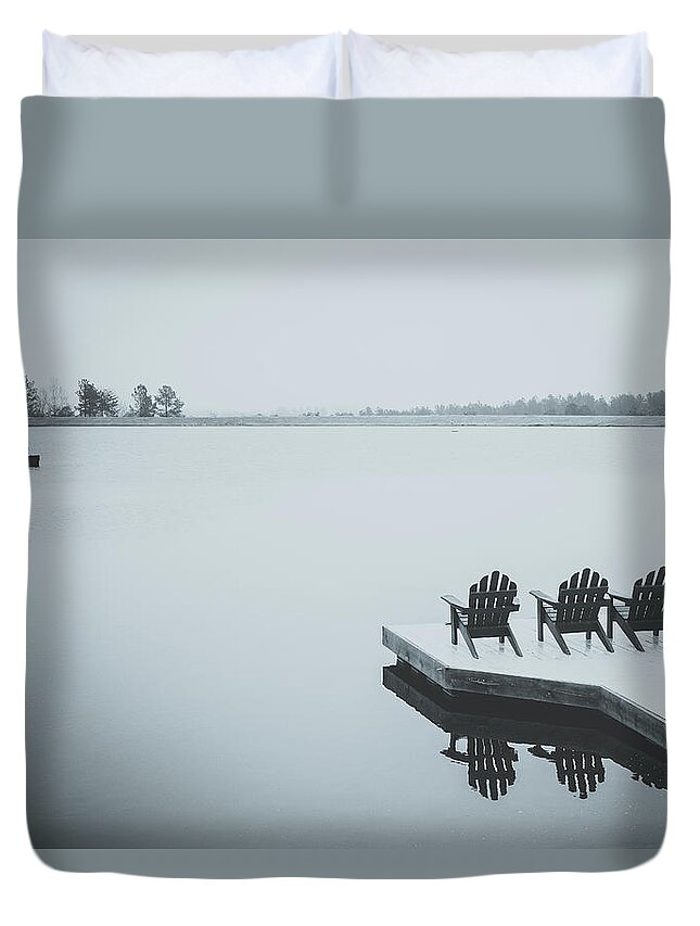 North Carolina Duvet Cover featuring the photograph Foggy Lake Front Row Seat by Joni Eskridge