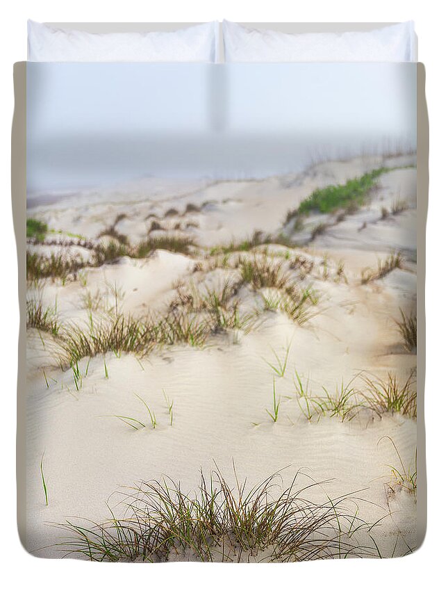 North Carolina Duvet Cover featuring the photograph Foggy Morning Foggy Dunes by Dan Carmichael
