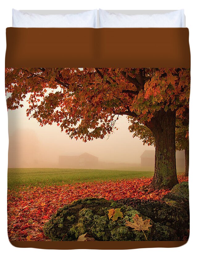 Foggy Morning In Autumn Duvet Cover featuring the photograph Foggy Morning in Autumn by Jeff Folger