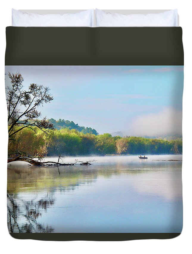Fog Duvet Cover featuring the photograph Sunrise on the St. Croix by Sarah Lilja