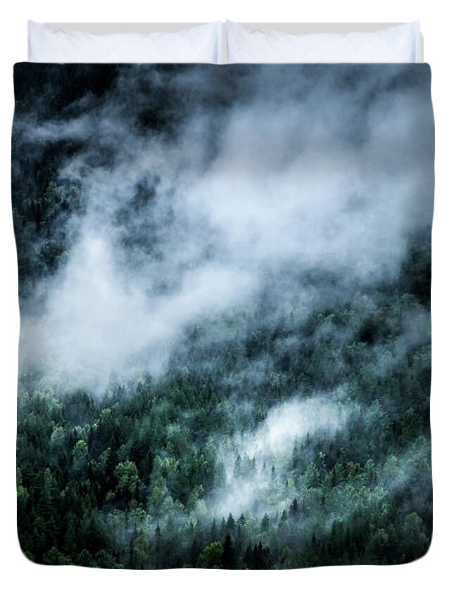 Fog Duvet Cover featuring the photograph Foggy Mornings in the Mountains 4x6 by Nicklas Gustafsson