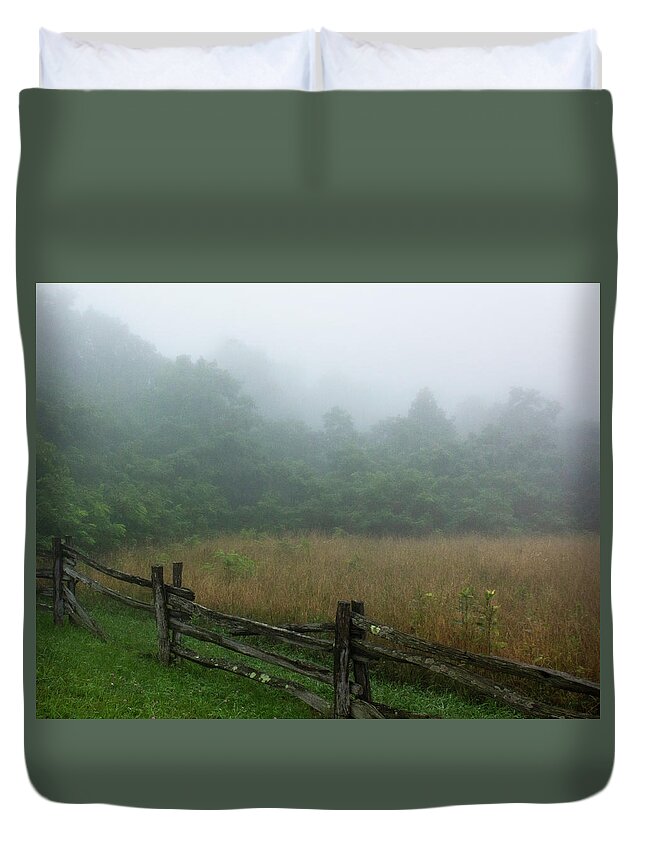 Blue Ridge Duvet Cover featuring the photograph Foggy Pasture on the Blue Ridge Parkway by Charles Floyd