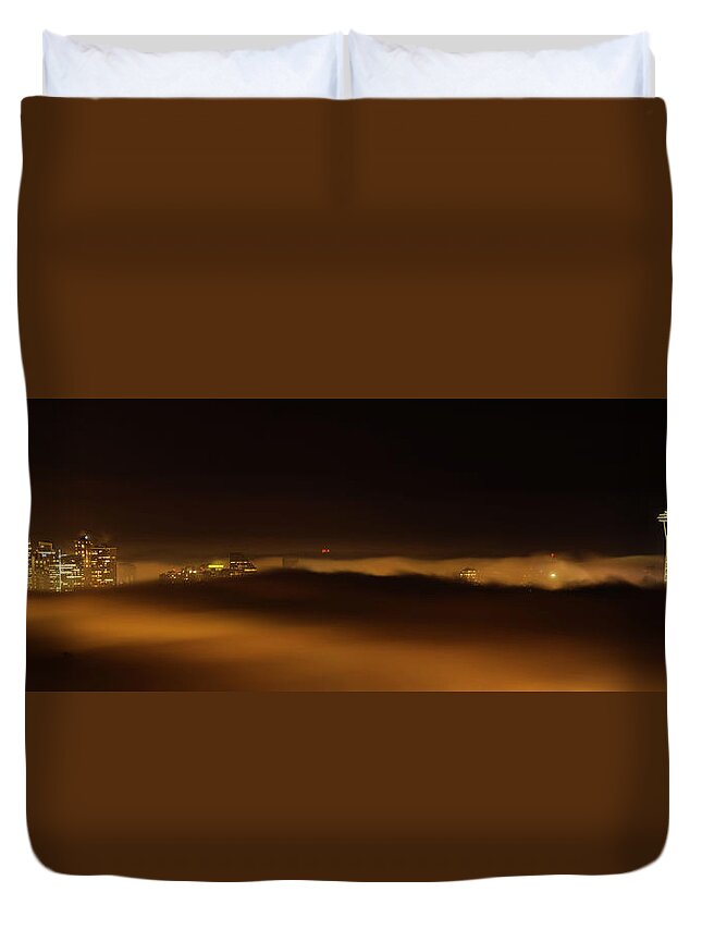 Fog Duvet Cover featuring the photograph Foggy Seattle Night 3 by Pelo Blanco Photo