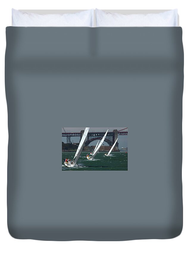 Fast Action Sports Duvet Cover featuring the photograph Follow the Leader by Bonnie Colgan