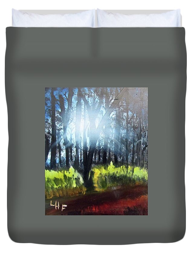 Gesso Duvet Cover featuring the painting After Bob Ross by Linda Feinberg