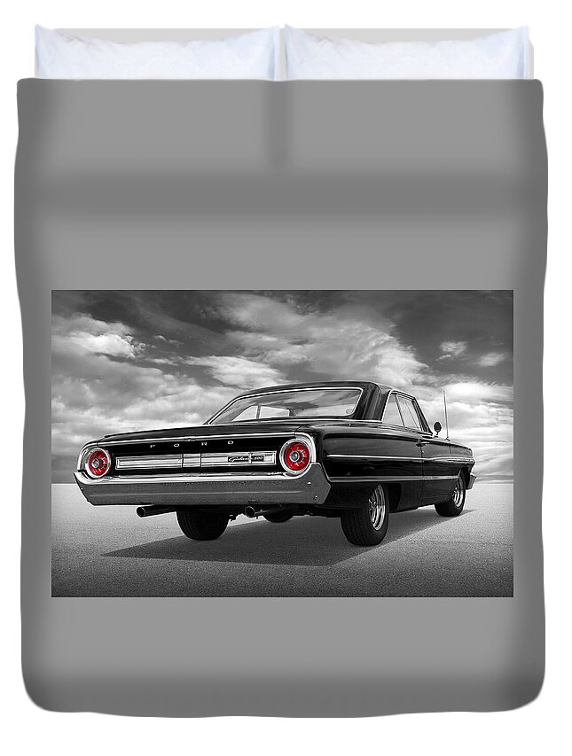 Ford Duvet Cover featuring the photograph Ford Galaxie 500 1964 Black and White by Gill Billington