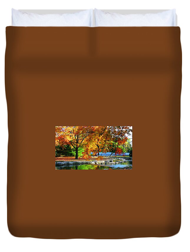 Landscape Duvet Cover featuring the photograph Forest Park Fall Trees Color Stream Landscape by Patrick Malon