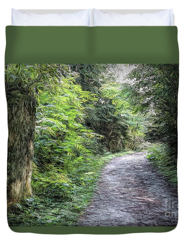 Forest Duvet Cover featuring the digital art Forest Trail by Deb Nakano