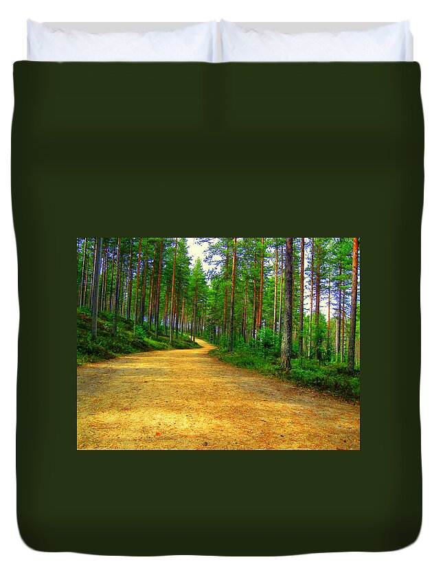 Forest Duvet Cover featuring the photograph Forest trail by Pauli Hyvonen