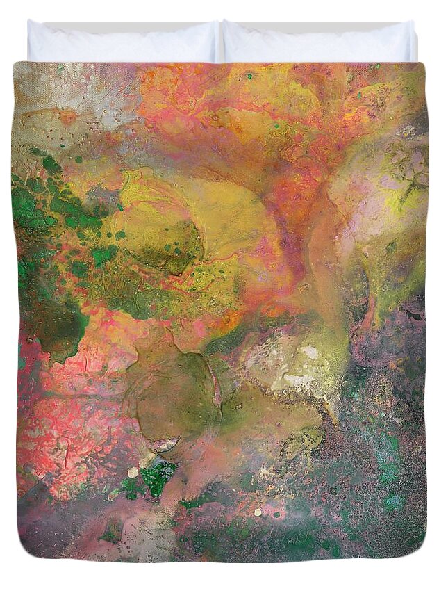 Orange Abstract Painting. Duvet Cover featuring the painting Forgiveness by Kasha Ritter