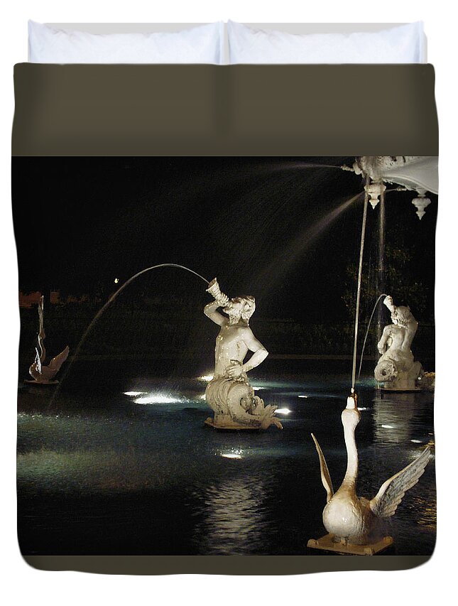 Night Duvet Cover featuring the photograph Forsyth Mermaids and Swans by Theresa Fairchild