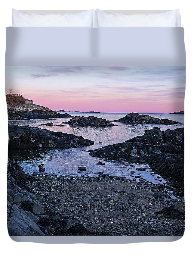 Marblehead Duvet Cover featuring the photograph Fort Beach Sunset Marblehead Massachusetts Fort Sewall and Chandler Hovey Park by Toby McGuire