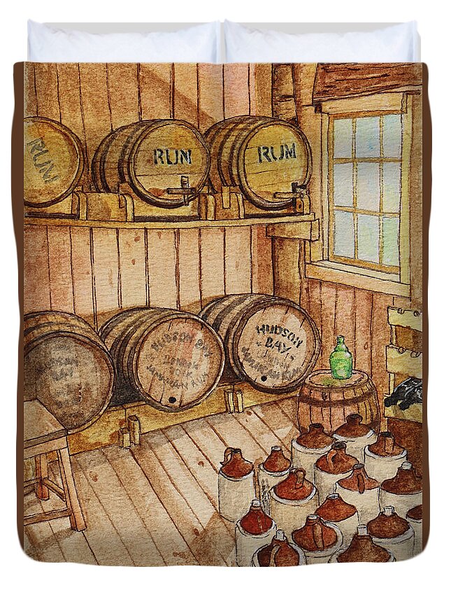 Barrels Duvet Cover featuring the painting Fort Edmonton barrels by Lisa Mutch