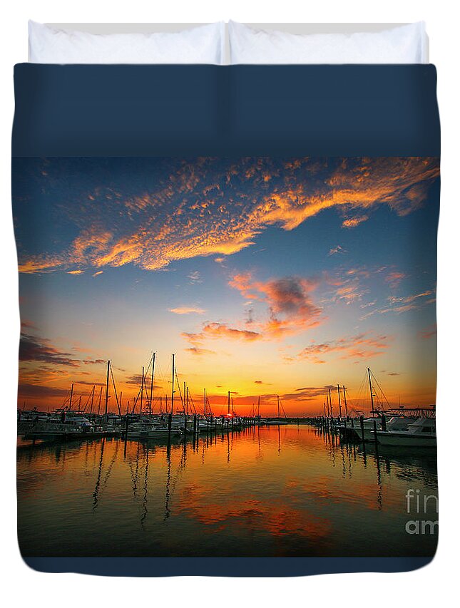 Sun Duvet Cover featuring the photograph Fort Pierce Marina Sunrise by Tom Claud
