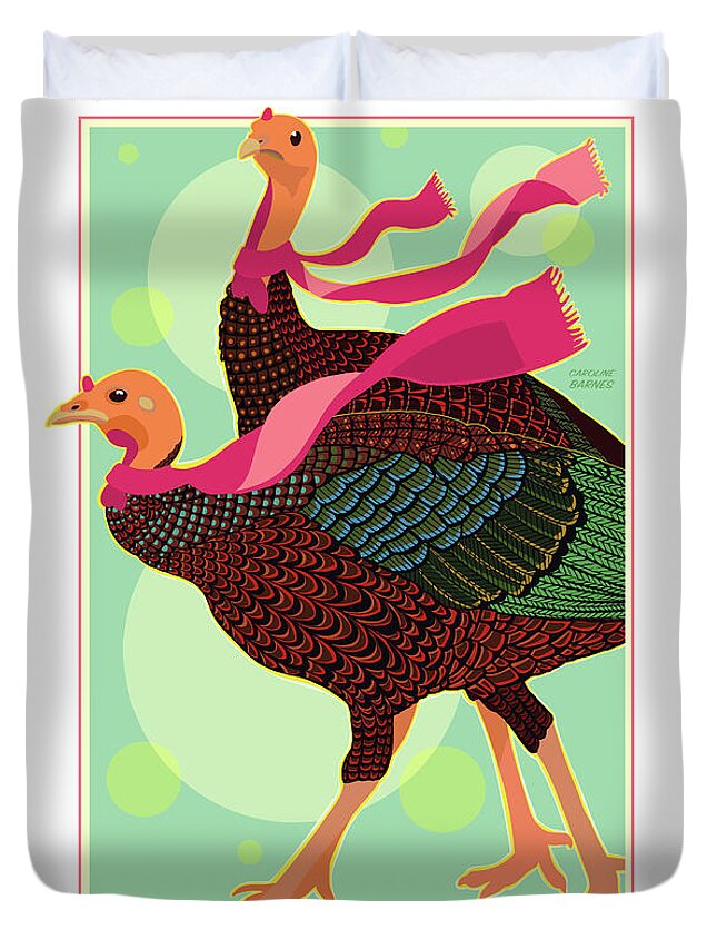 Brookline Turkeys Duvet Cover featuring the digital art Foulards by Caroline Barnes