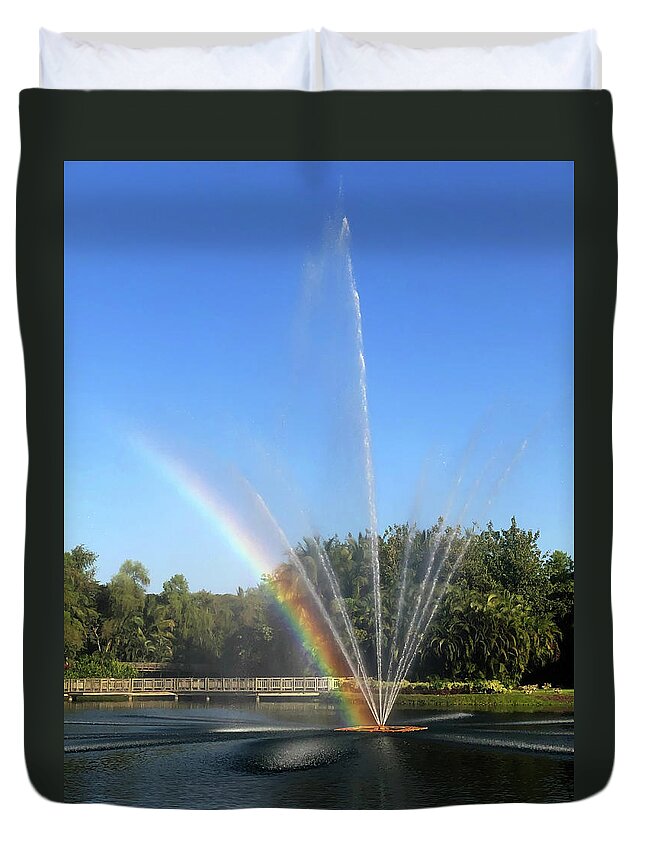 Fountain Duvet Cover featuring the photograph Fountain Rainbow - Portrait by Shane Bechler