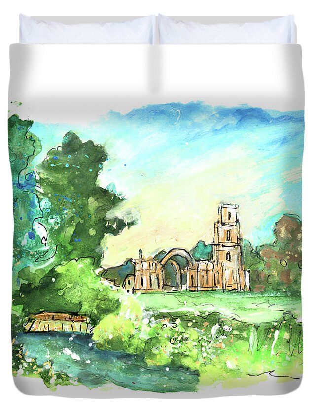 Travel Duvet Cover featuring the painting Fountains Abbey by Miki De Goodaboom