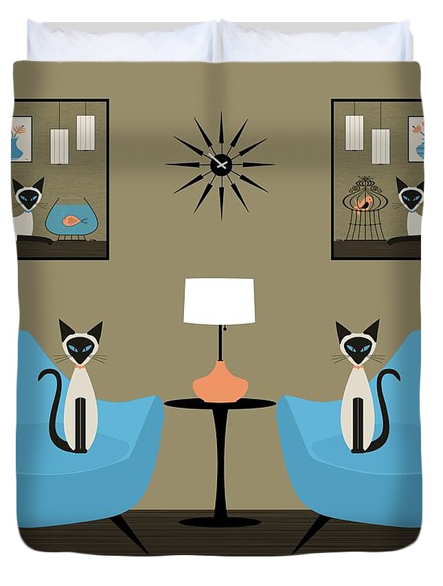 Mid Century Modern Duvet Cover featuring the digital art Four Mid Century Siamese Cats by Donna Mibus