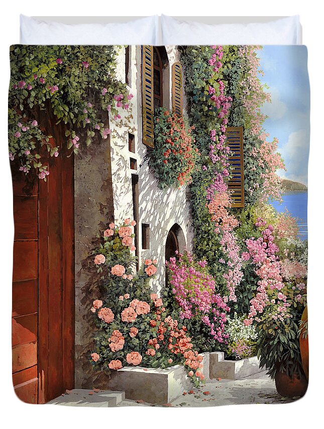 4 Seasons Duvet Cover featuring the painting four seasons- spring in Tuscany by Guido Borelli