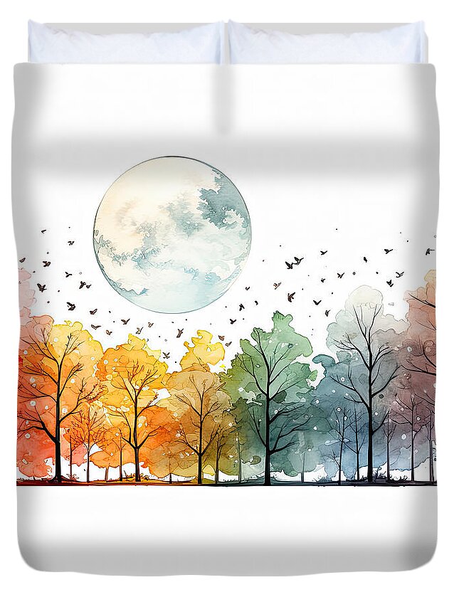 Four Seasons Duvet Cover featuring the painting Four Seasons Wonderland - Four Seasons Paintings by Lourry Legarde