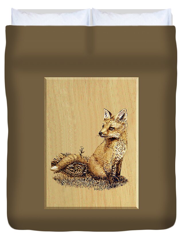 Fox Duvet Cover featuring the pyrography Fox Pup by R Murrey Haist