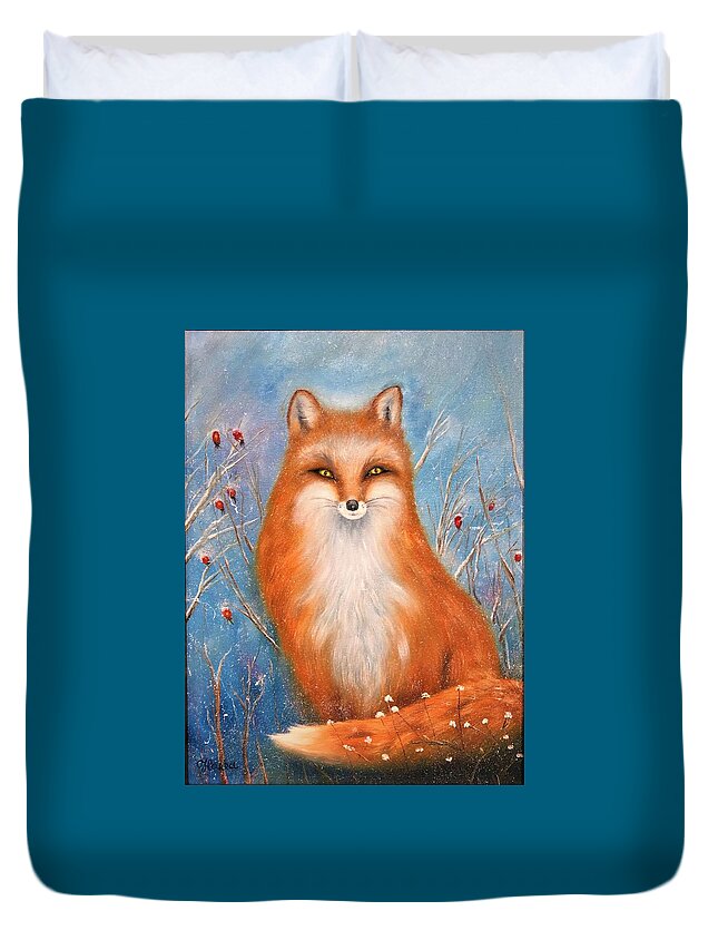 Wall Art Animals Fox  Red Fox Gloss Print Cards Of Original Painting Fox Double Page Postcard Of Original Painting White Envelope Greeting Cards Posters Duvet Cover featuring the photograph Fox by Tanya Harr