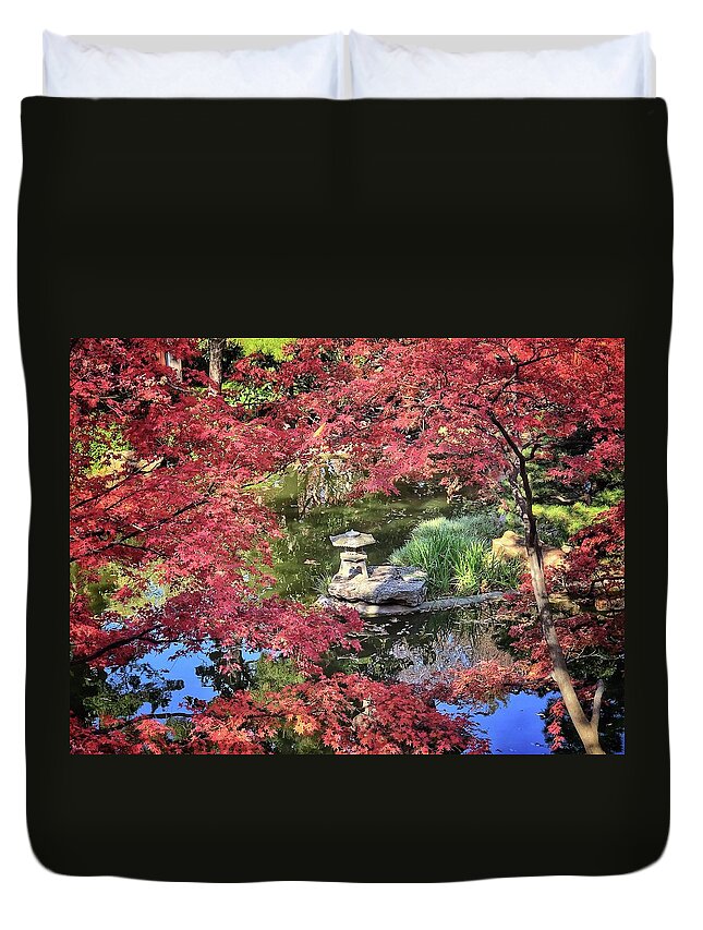 Red Maple Duvet Cover featuring the photograph Framed by Red Maple Leaves by Doris Aguirre