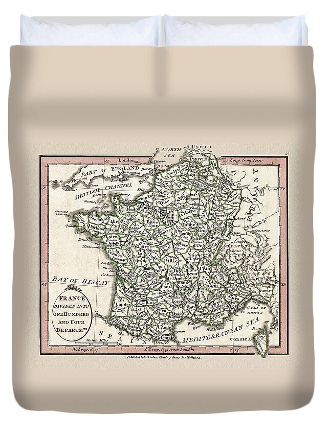 France Duvet Cover featuring the photograph France and 104 Departments 1804 Map by Phil Cardamone