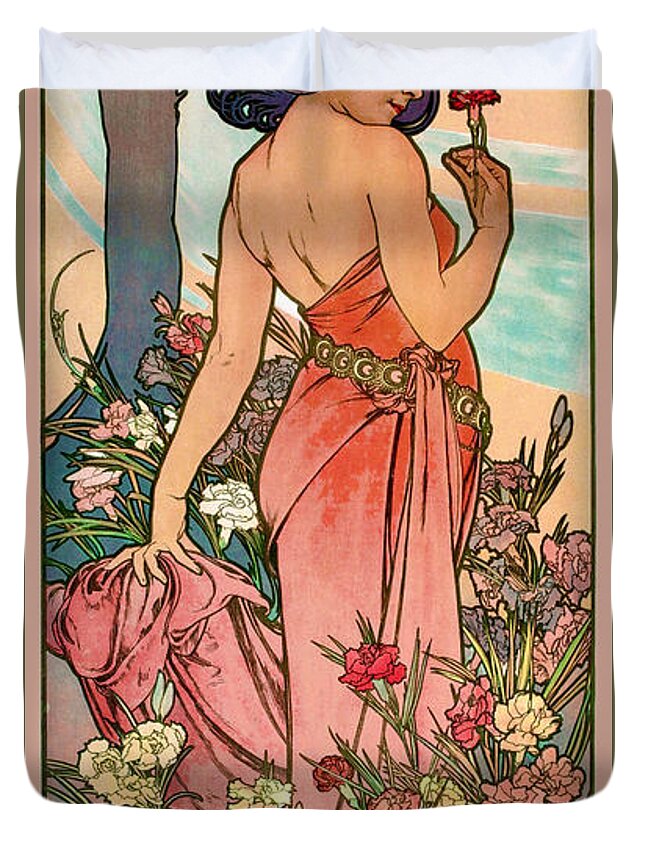 Frau Jugendstil Duvet Cover featuring the painting Frau Jugendstil Kunst Art Nouveau 2 by Tony Rubino