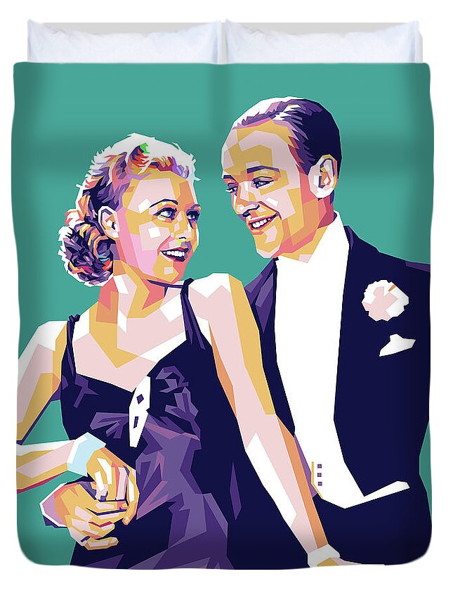 Fred Astaire Duvet Cover featuring the painting Fred Astaire and Ginger Rogers by Stars on Art
