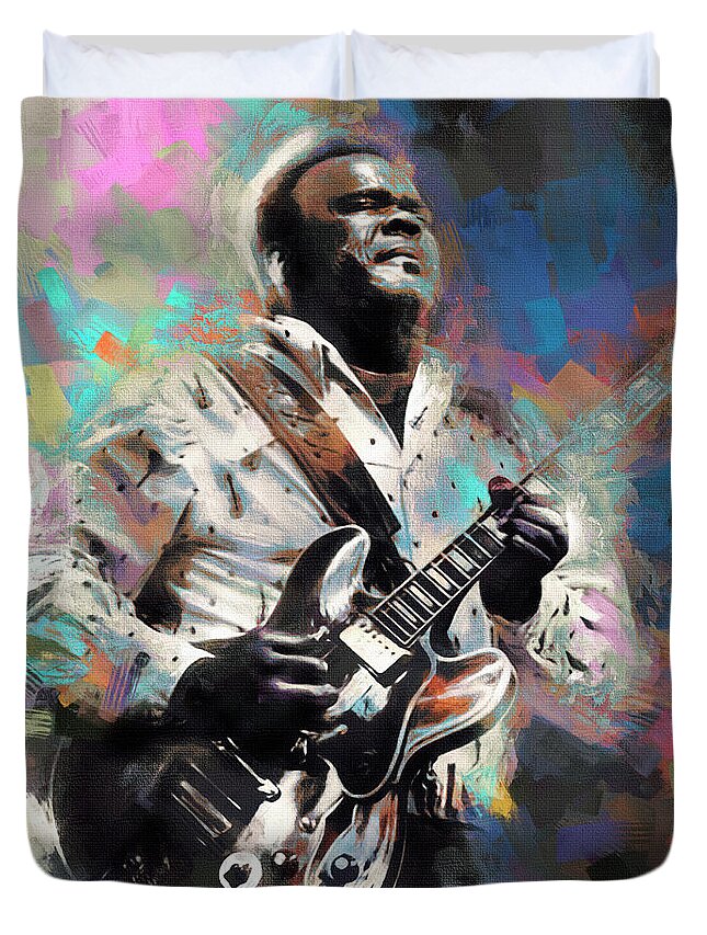 Freddie King Duvet Cover featuring the mixed media Freddie King Blues Guitar by Mal Bray