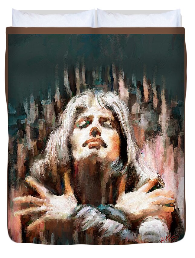 Queen Duvet Cover featuring the painting Freddie Mercury by James Shepherd