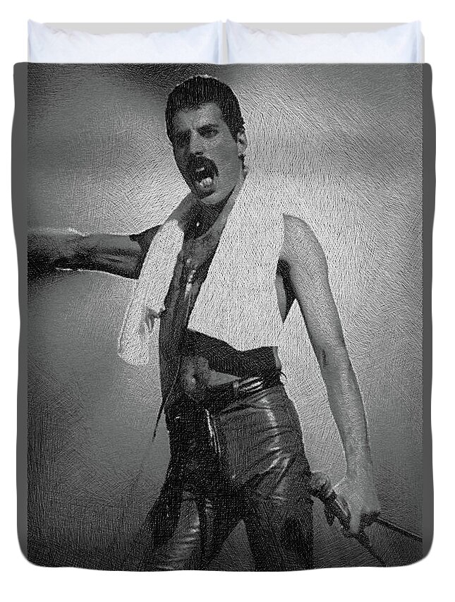 Freddie Mercury Duvet Cover featuring the painting Freddie Mercury Queen 2 by Tony Rubino