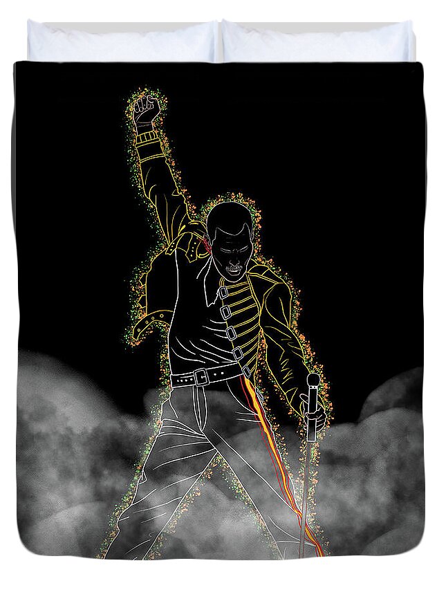Freddie Mercury Duvet Cover featuring the digital art Freddie Mercury Smoke by Marisol VB