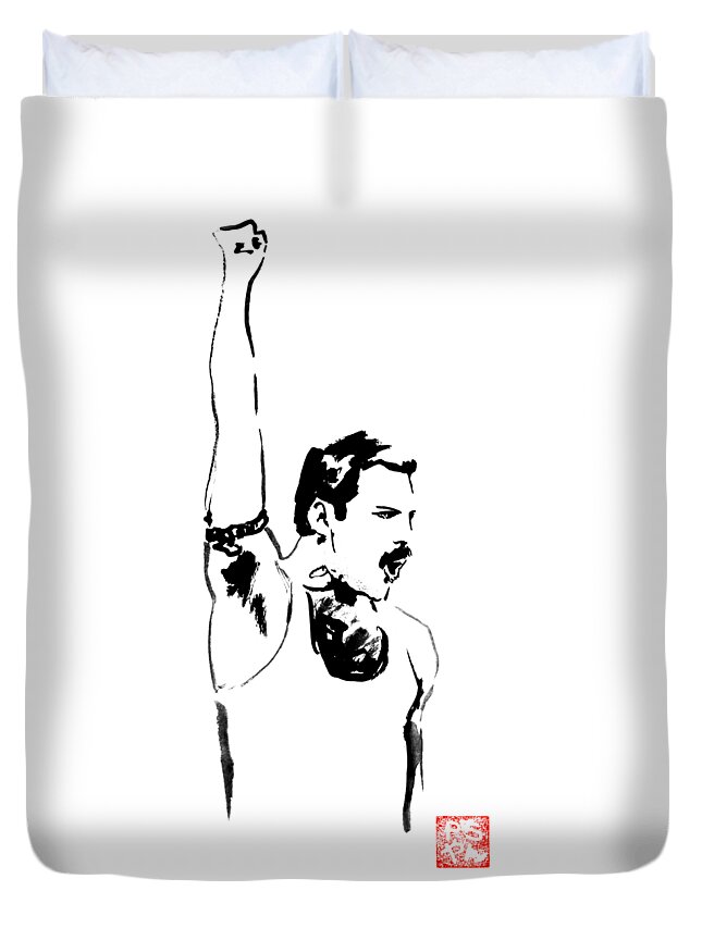 Freddy Mercury Duvet Cover featuring the painting Freddy 06 by Pechane Sumie