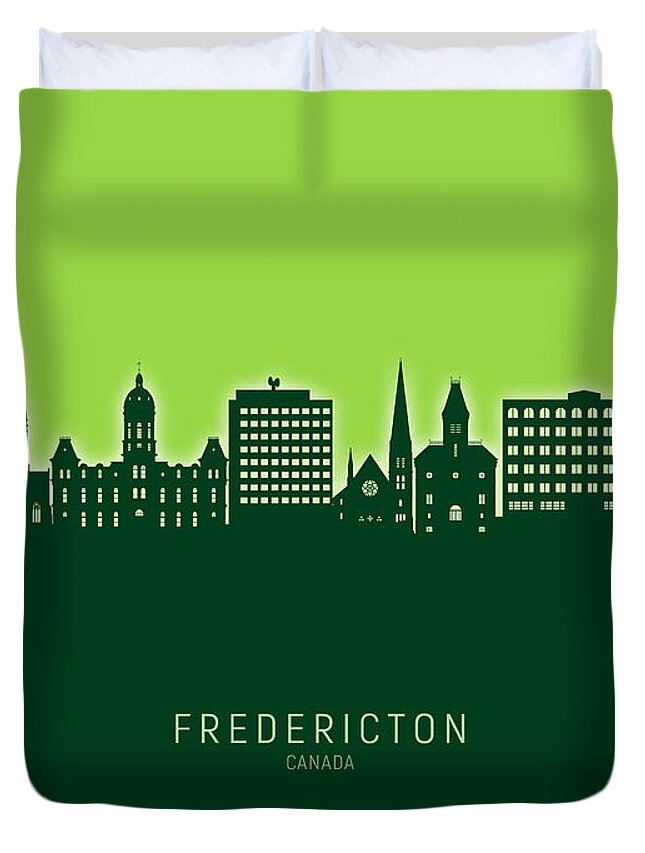 Fredericton Duvet Cover featuring the digital art Fredericton Canada Skyline #35 by Michael Tompsett