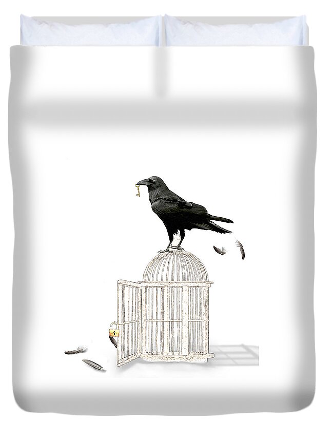 Crow Duvet Cover featuring the mixed media Free as a Bird by Moira Law