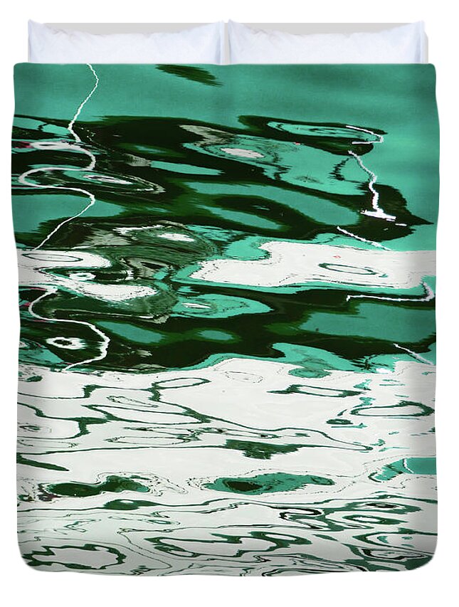 Abstract Duvet Cover featuring the painting Free Hand Teal 300 by Sharon Williams Eng
