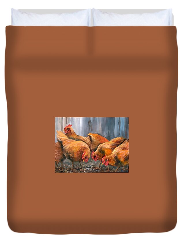 Chickens Duvet Cover featuring the painting Free Range by Barbara Landry