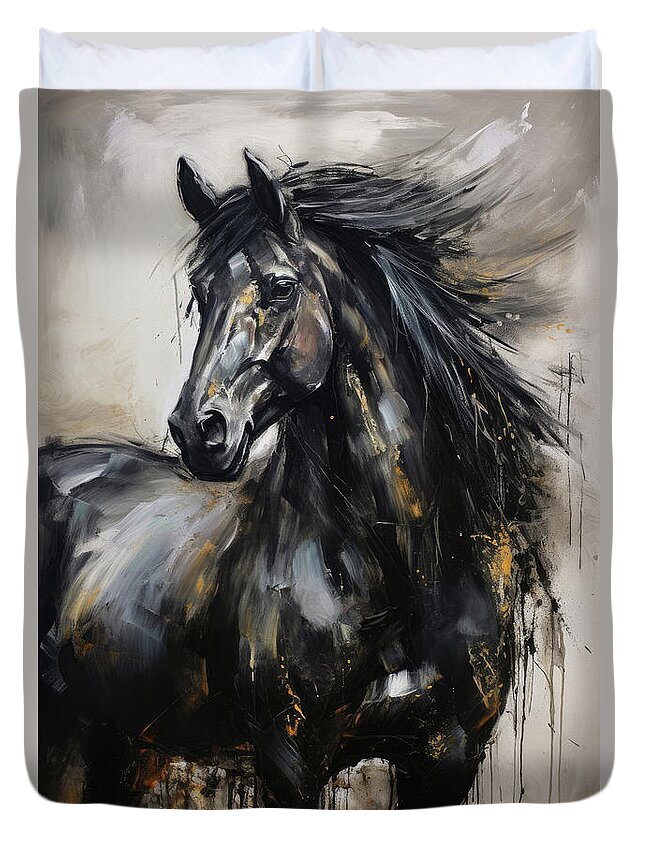 Black Stallion Duvet Cover featuring the painting Free Spirit by Tina LeCour
