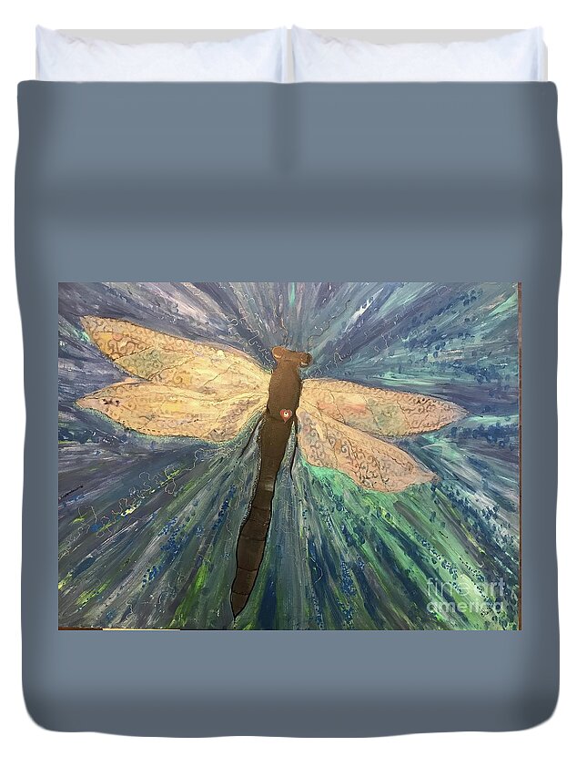 Dragonfly Duvet Cover featuring the mixed media Freedom by Christine Paris