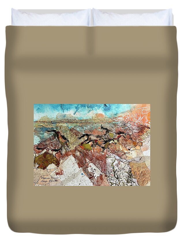 Horses Duvet Cover featuring the painting Freedom Fields by Elaine Elliott
