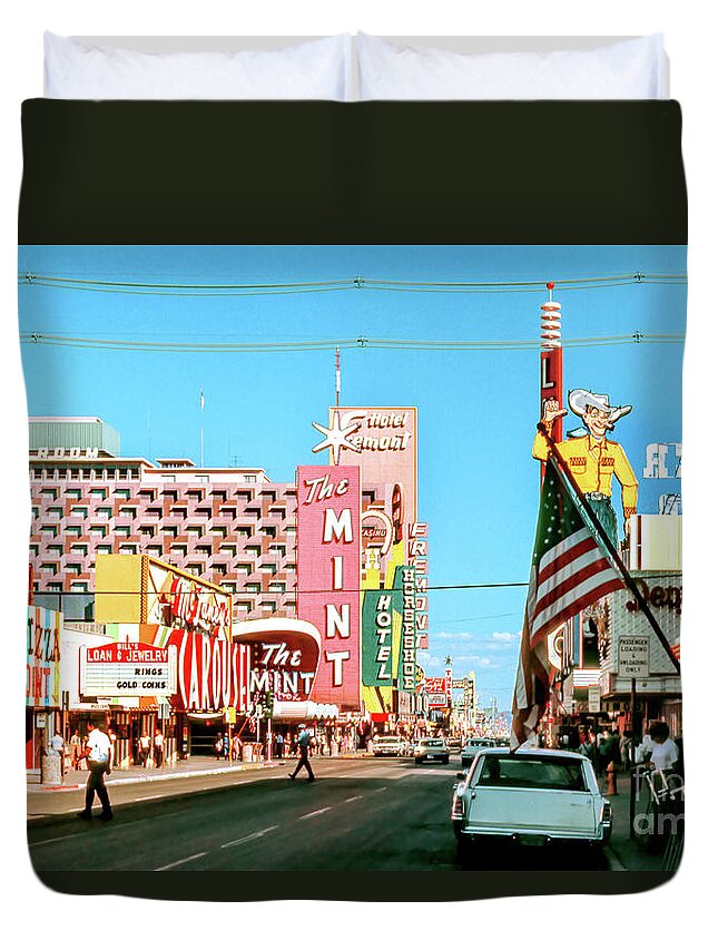 The Mint Casino Duvet Cover featuring the photograph Fremont Street From the West in the Afternoon 1960s by Aloha Art