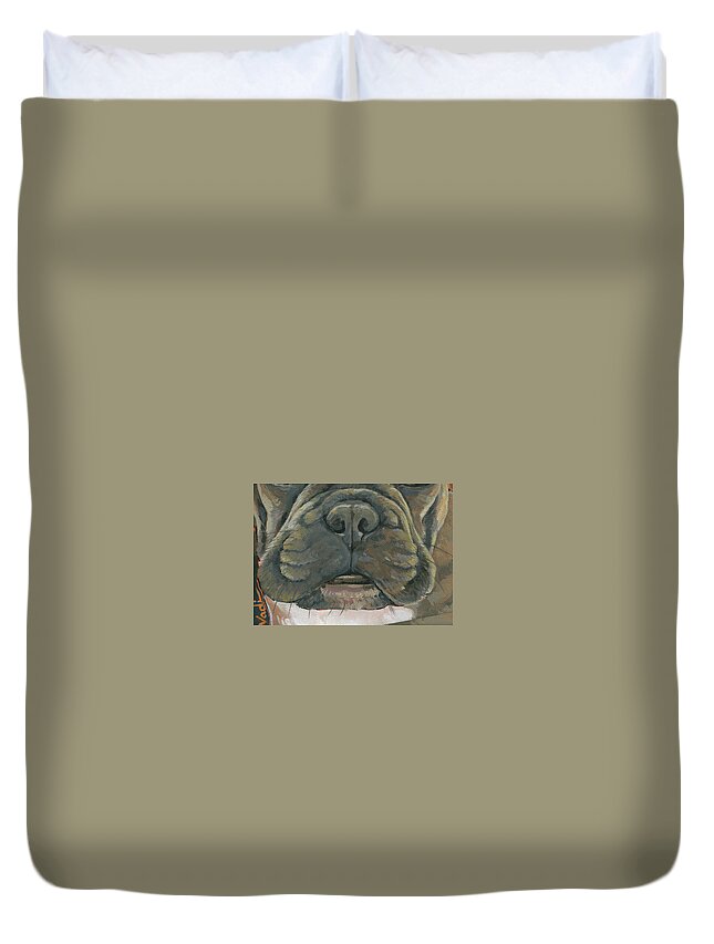 French Bulldog Duvet Cover featuring the painting French Bulldog Mask by Nadi Spencer