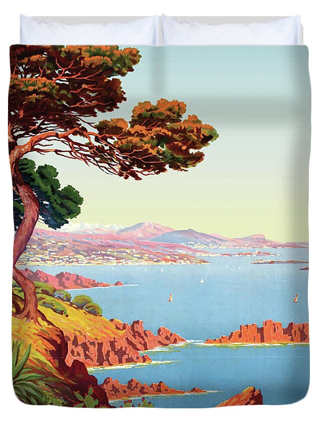 French Riviera Duvet Cover featuring the digital art French Riviera Coastline by Long Shot