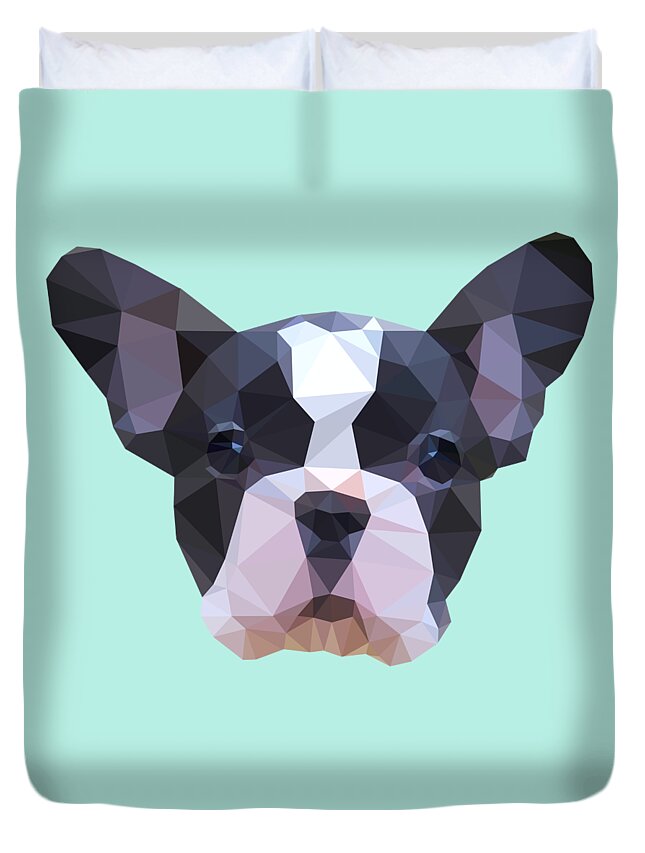 Frenchie Duvet Cover featuring the digital art Frenchie Low Poly design by Jindra Noewi