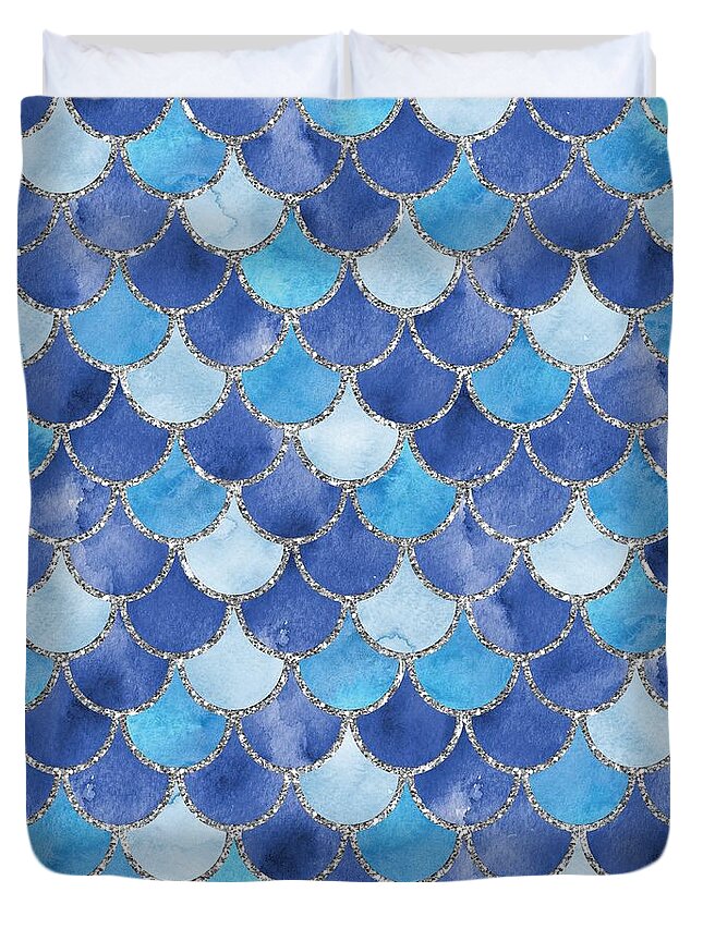 Blue Duvet Cover featuring the digital art Fresh Blue Mermaid Scales by Sambel Pedes