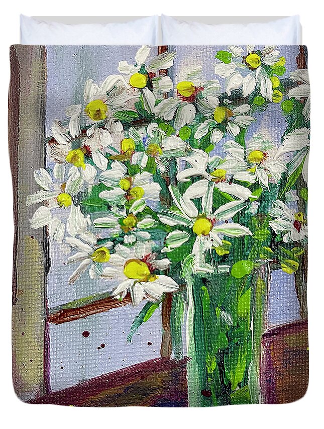 Daisies Duvet Cover featuring the painting Fresh Daisies by Roxy Rich