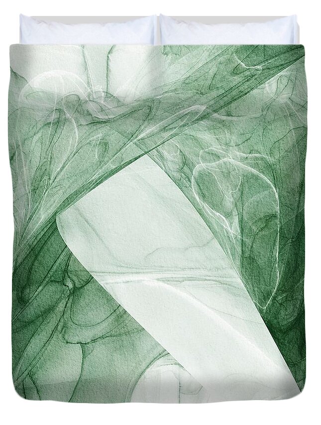 Abstract Duvet Cover featuring the digital art Fresh Green Abstract by Itsonlythemoon -