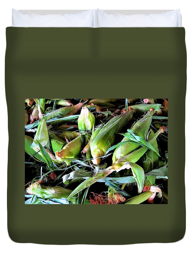 Corn Duvet Cover featuring the photograph Fresh Jersey Corn Ready for Shucking by Linda Stern